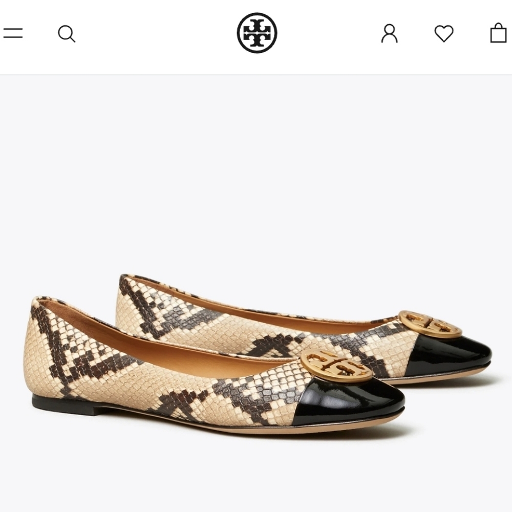Tory Burch-Chelsie Embossed Cap-Toe Ballet Flats, Like New 9.5, Retail-$268